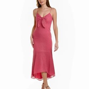 Aidon Mattox Blush Pink Eyelet Lace Tie Front Midi Dress Size 4 Sleeveless Lined